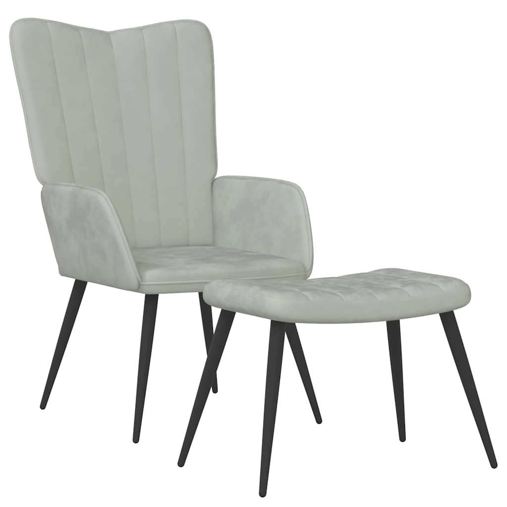 Poltrona Relax con Sgabello Grigio Chiaro in Velluto - homemem39