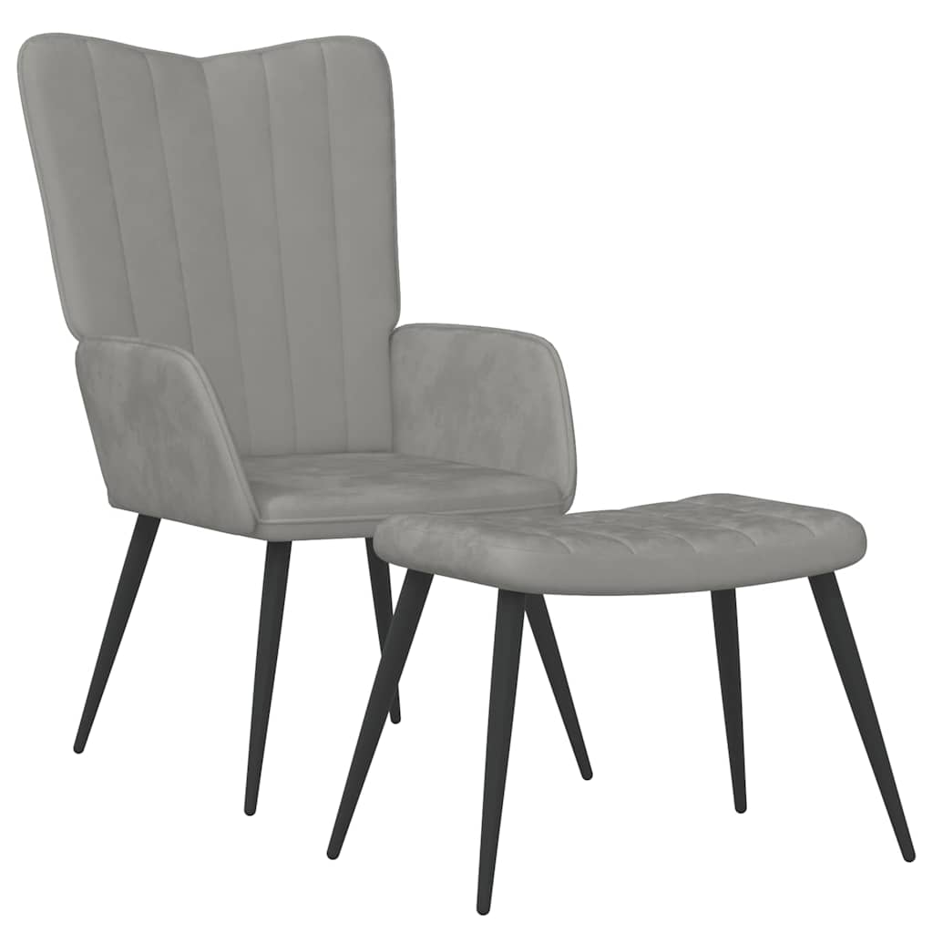 Poltrona Relax con Sgabello Grigio Chiaro in Velluto