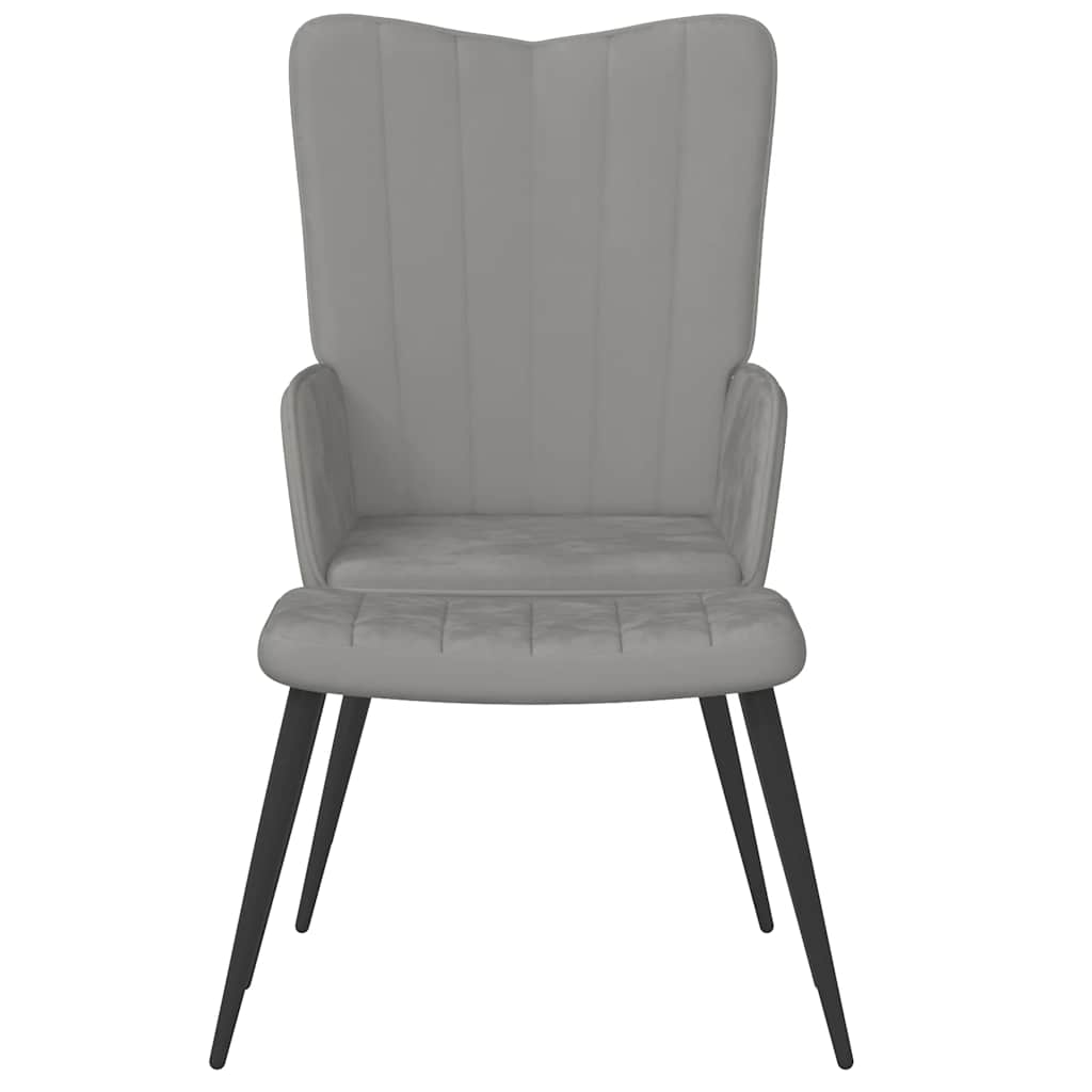 Poltrona Relax con Sgabello Grigio Chiaro in Velluto