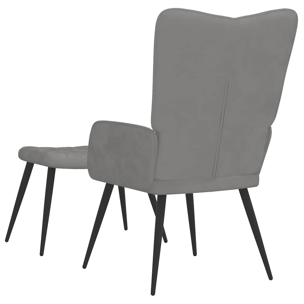 Poltrona Relax con Sgabello Grigio Chiaro in Velluto