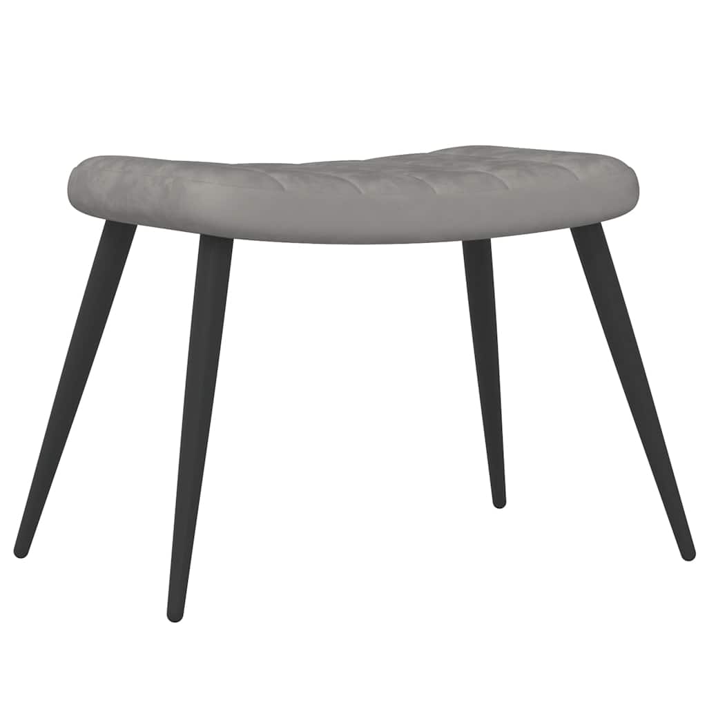 Poltrona Relax con Sgabello Grigio Chiaro in Velluto