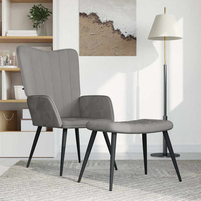 Poltrona Relax con Sgabello Grigio Chiaro in Velluto