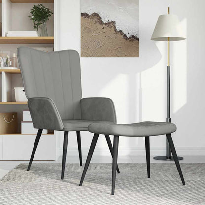 Poltrona Relax con Sgabello Grigio Chiaro in Velluto