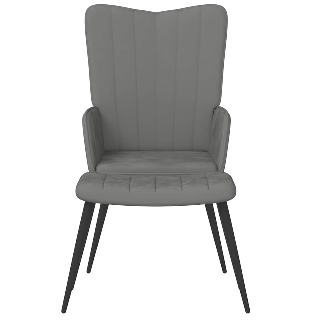 Poltrona Relax con Sgabello Grigio Scuro in Velluto