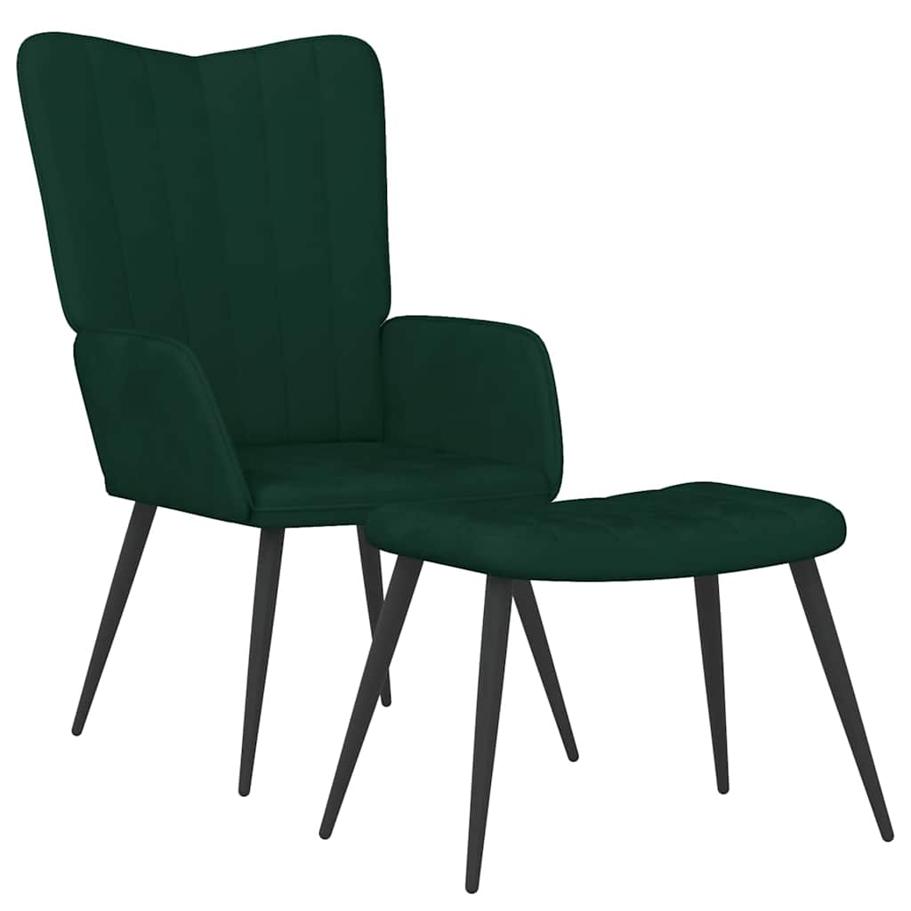 Poltrona Relax con Sgabello Verde Scuro in Velluto