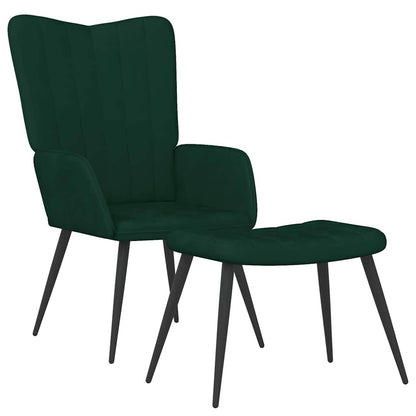 Poltrona Relax con Sgabello Verde Scuro in Velluto