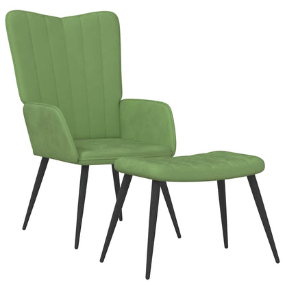 Poltrona Relax con Sgabello Verde Chiaro in Velluto