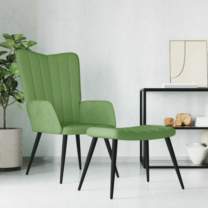 Poltrona Relax con Sgabello Verde Chiaro in Velluto | homemem39