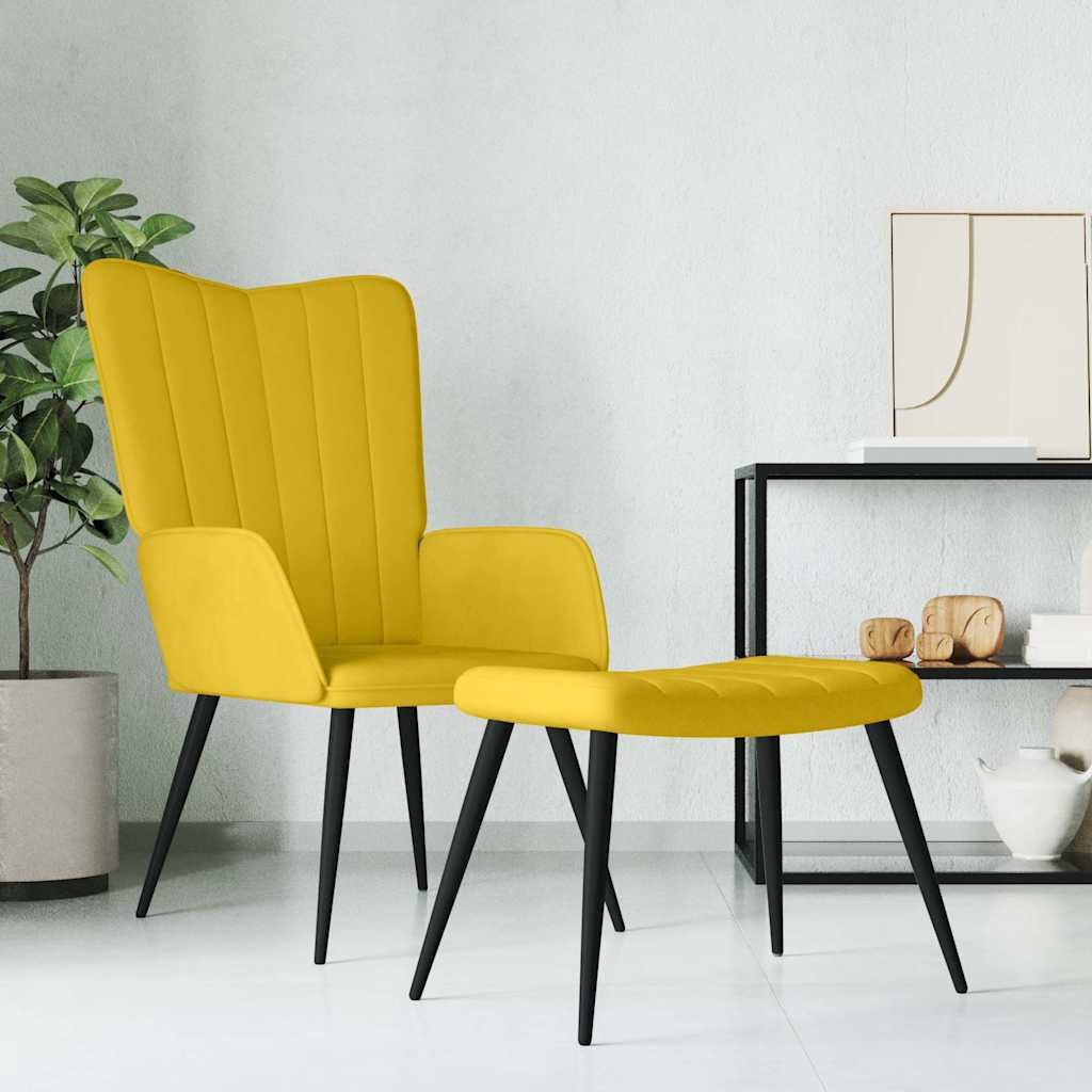 Poltrona Relax con Sgabello Giallo Senape in Velluto