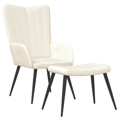 Poltrona Relax con Sgabello Bianco Crema in Velluto
