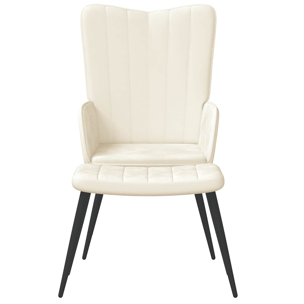 Poltrona Relax con Sgabello Bianco Crema in Velluto | homemem39