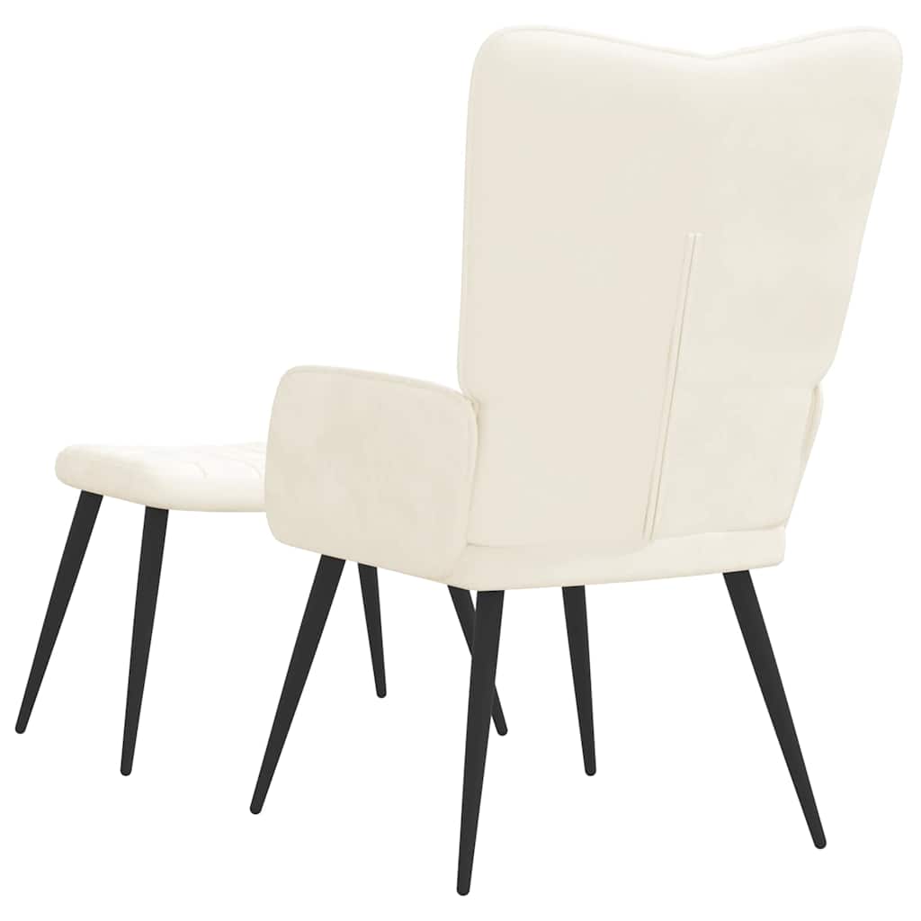 Poltrona Relax con Sgabello Bianco Crema in Velluto