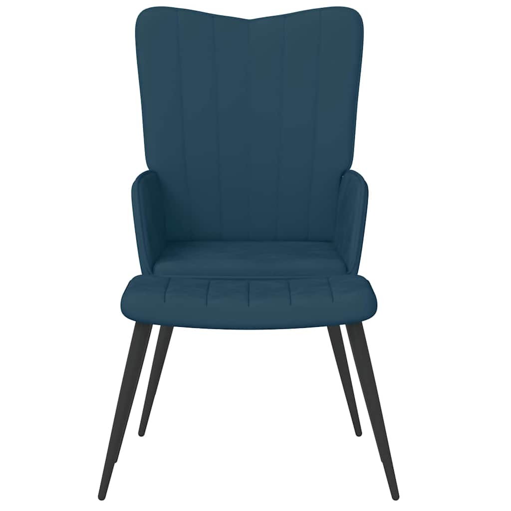 Poltrona Relax con Sgabello Blu in Velluto