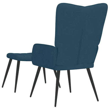 Poltrona Relax con Sgabello Blu in Velluto