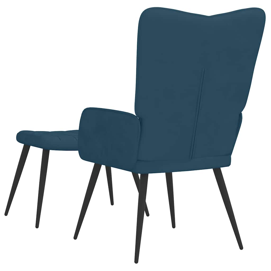 Poltrona Relax con Sgabello Blu in Velluto