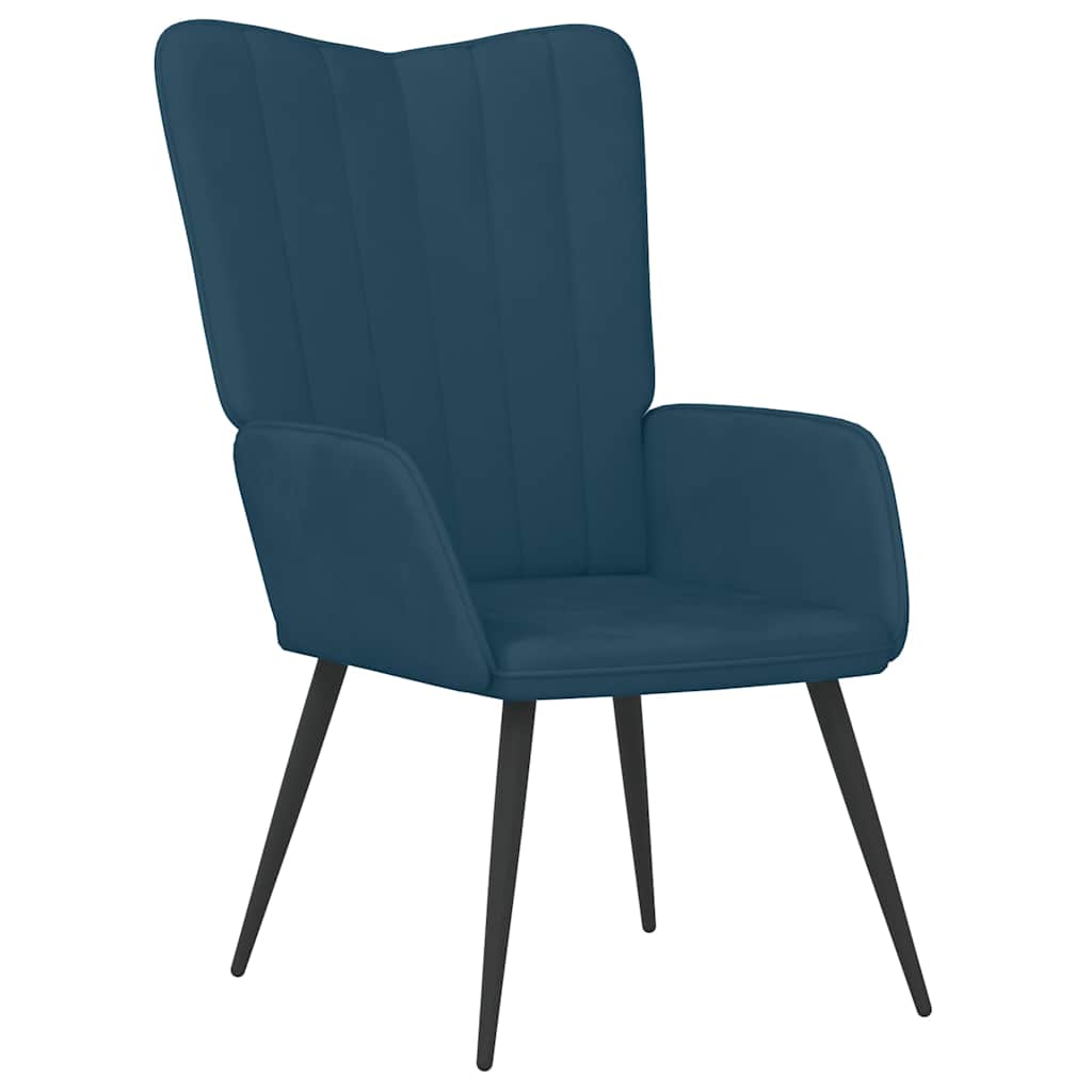 Poltrona Relax con Sgabello Blu in Velluto | homemem39