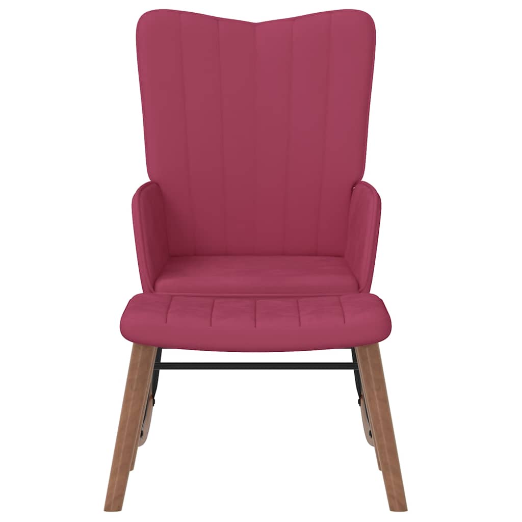 Poltrona a Dondolo con Poggiapiedi Rosso Vino in Velluto - homemem39