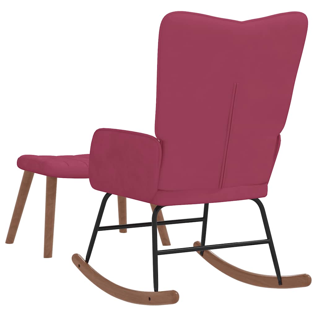 Poltrona a Dondolo con Poggiapiedi Rosso Vino in Velluto - homemem39