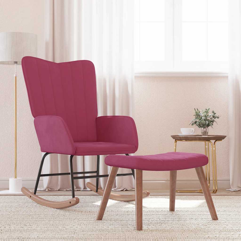 Poltrona a Dondolo con Poggiapiedi Rosso Vino in Velluto - homemem39