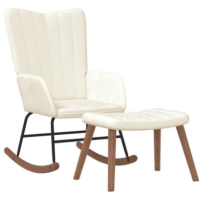 Poltrona a Dondolo con Poggiapiedi Bianco Crema in Velluto - homemem39