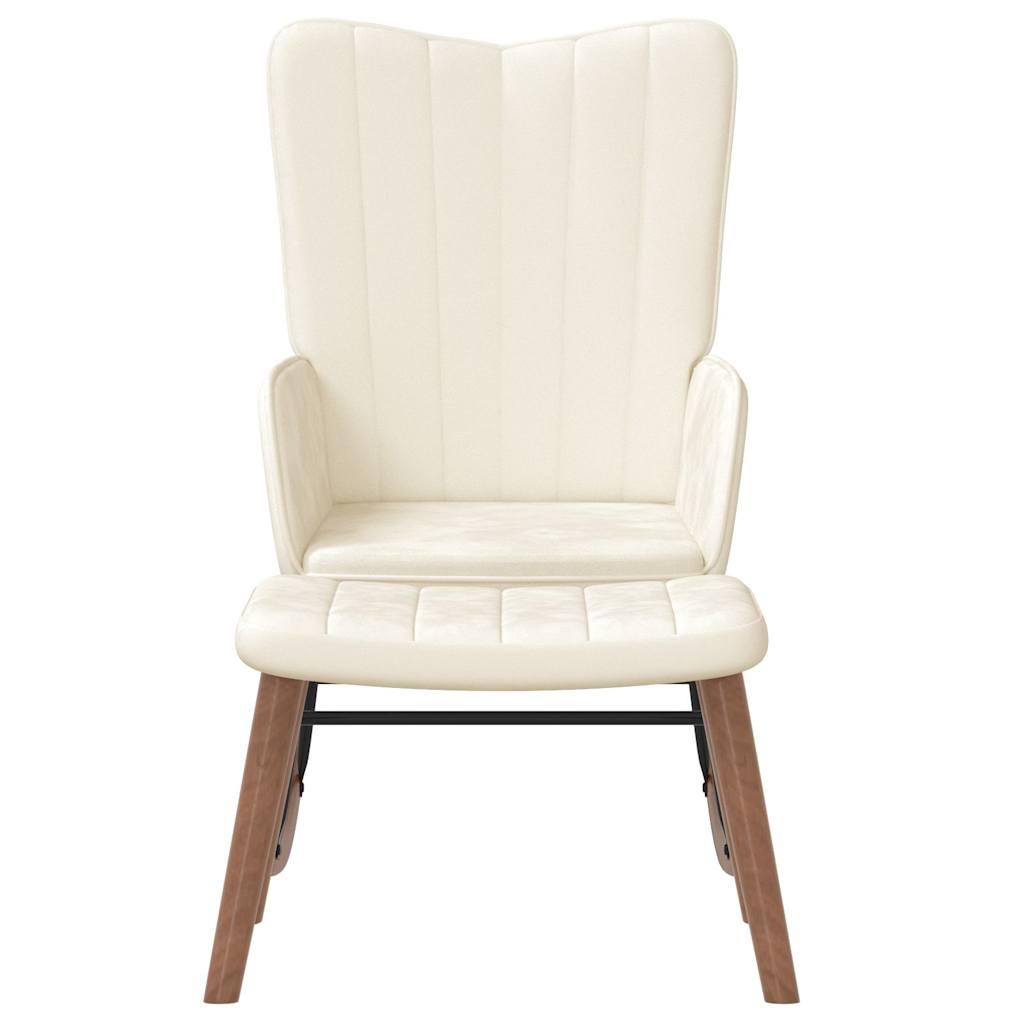 Poltrona a Dondolo con Poggiapiedi Bianco Crema in Velluto - homemem39