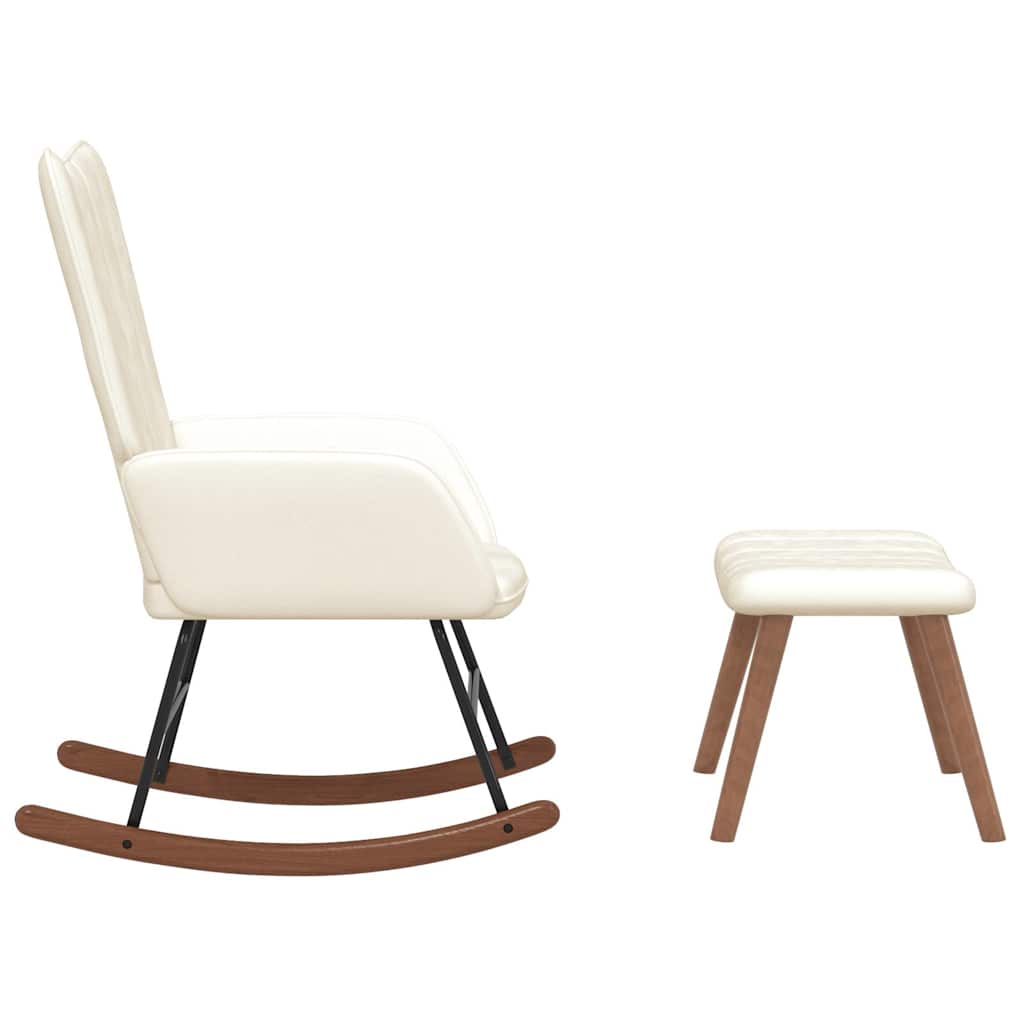 Poltrona a Dondolo con Poggiapiedi Bianco Crema in Velluto - homemem39