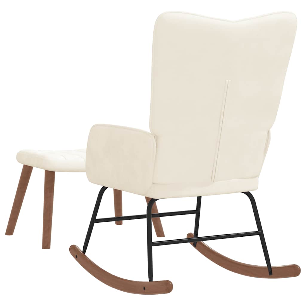 Poltrona a Dondolo con Poggiapiedi Bianco Crema in Velluto - homemem39