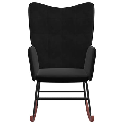 Black Rocking Armchair with Footstool in Velvet and PVC