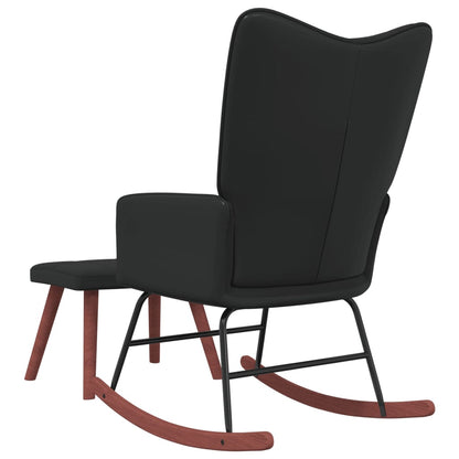Black Rocking Armchair with Footstool in Velvet and PVC