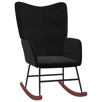 Black Rocking Armchair with Footstool in Velvet and PVC