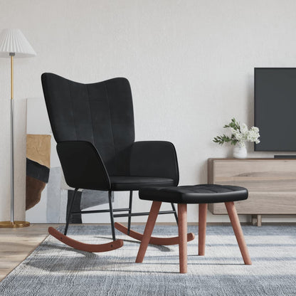 Black Rocking Armchair with Footstool in Velvet and PVC