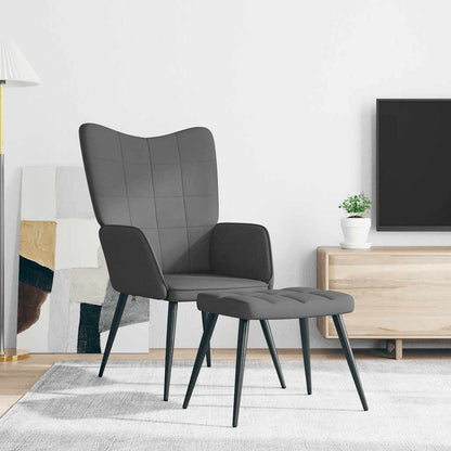 Sedia Relax con Sgabello Grigio Scuro in Tessuto