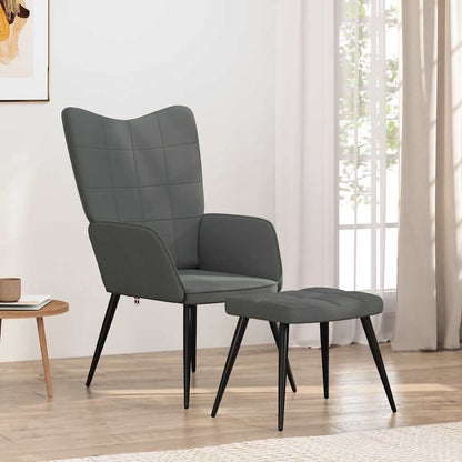 Sedia Relax con Sgabello Grigio Scuro in Tessuto