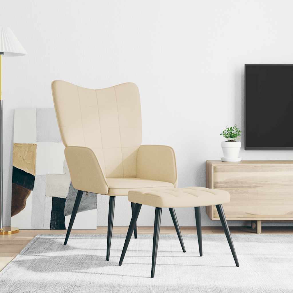 Sedia Relax con Sgabello Crema in Tessuto