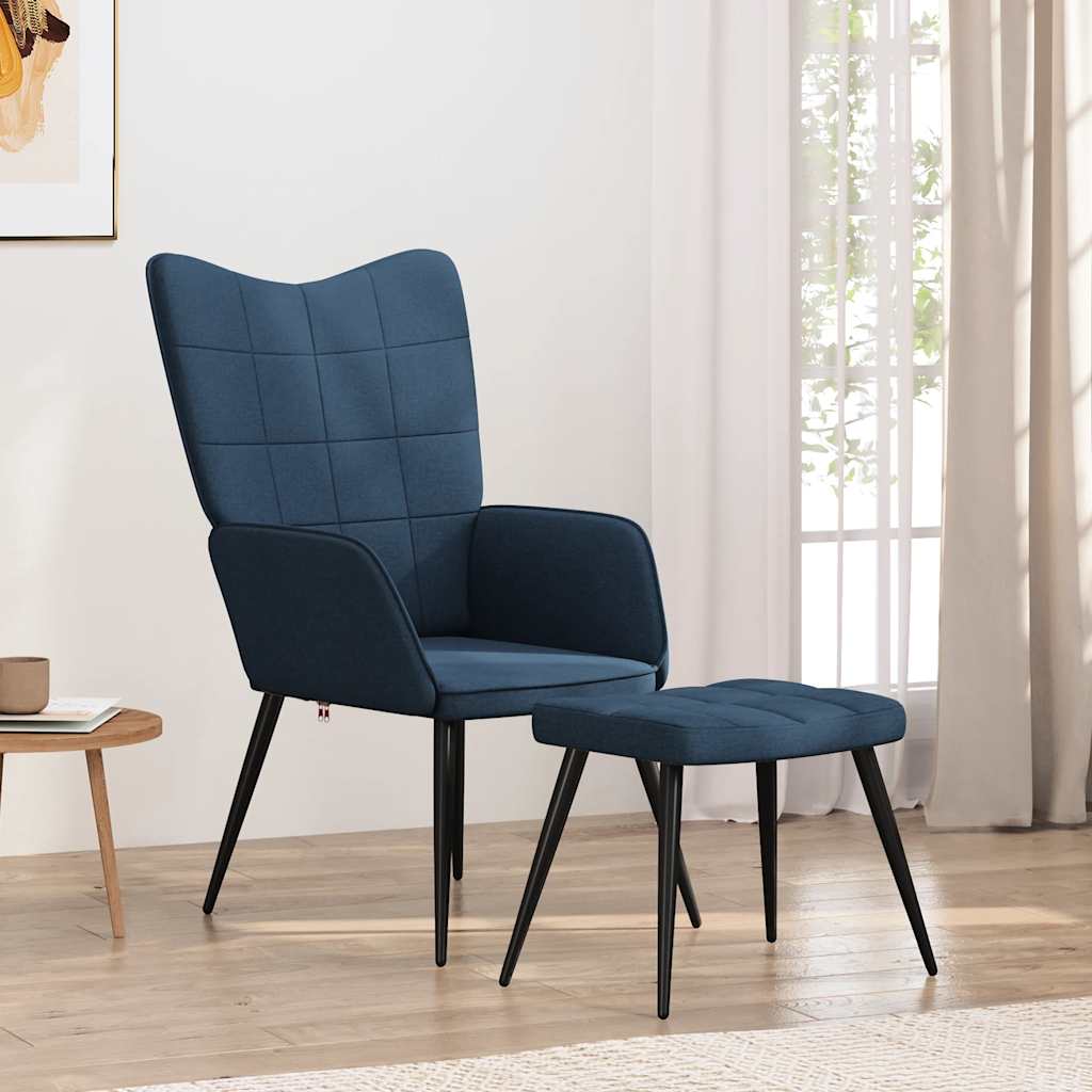 Sedia Relax con Sgabello Blu in Tessuto
