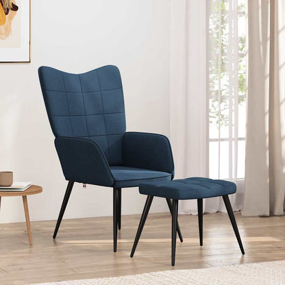 Sedia Relax con Sgabello Blu in Tessuto