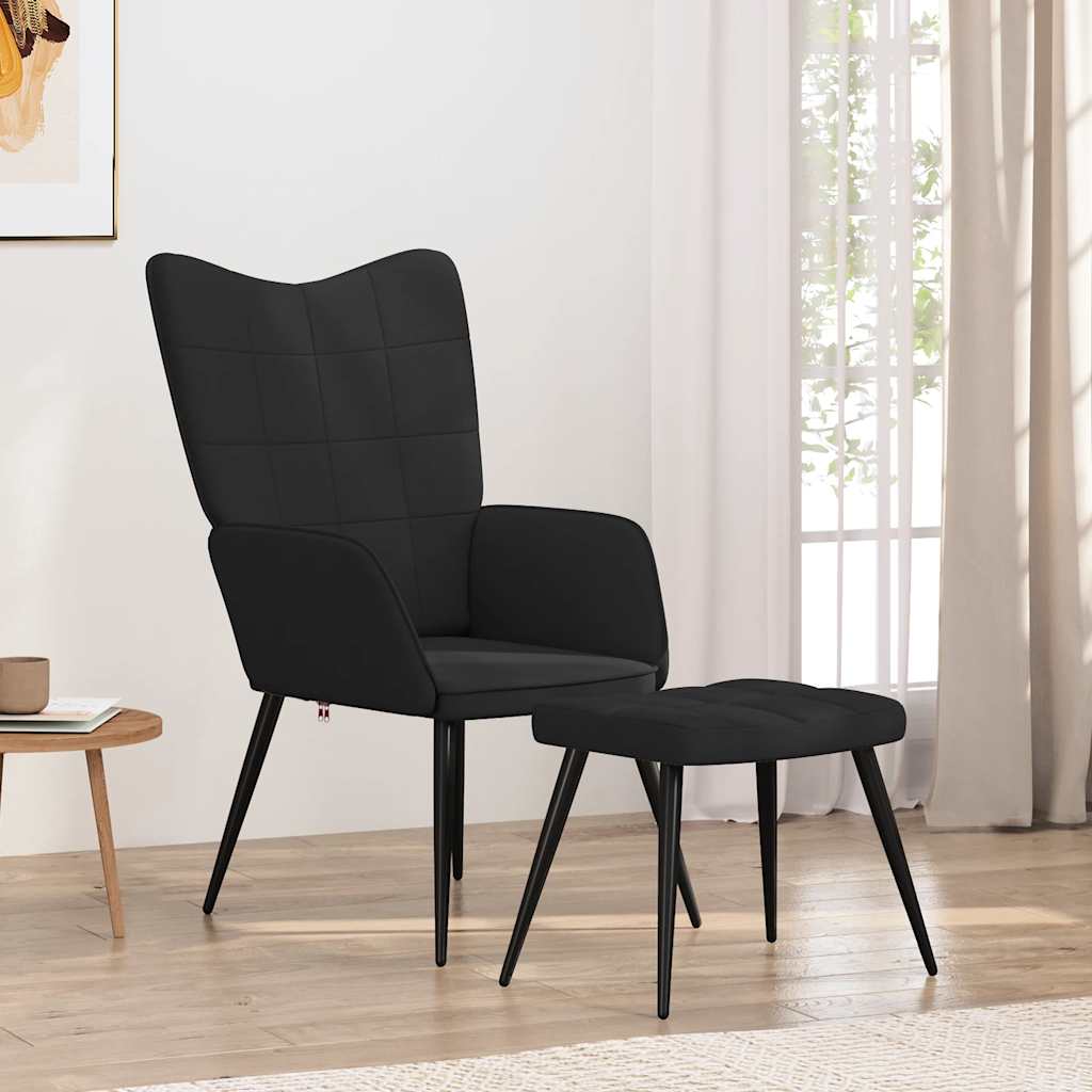 Sedia Relax con Sgabello Nero in Tessuto | homemem39
