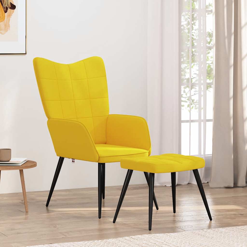 Sedia Relax con Sgabello Giallo Senape in Tessuto