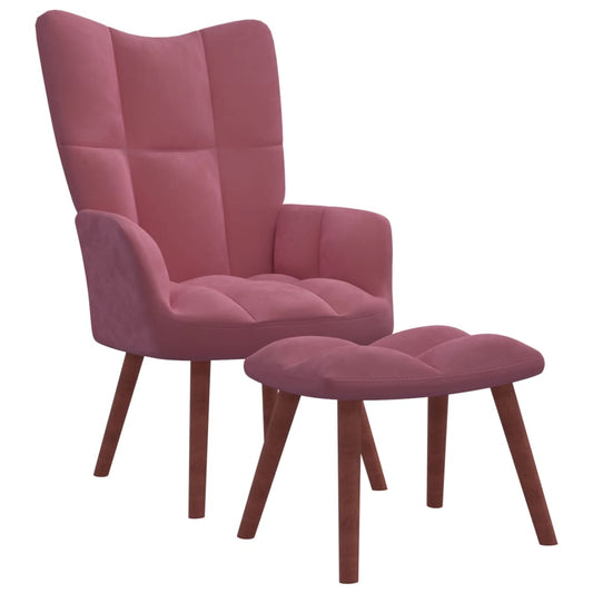 Relax Armchair with Pink Velvet Footrest