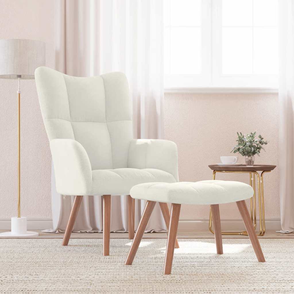 Poltrona Relax con Poggiapiedi Bianco Crema in Velluto | homemem39