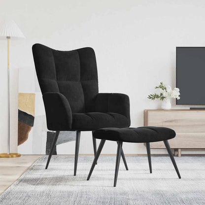 Poltrona Relax con Sgabello in Velluto Nero