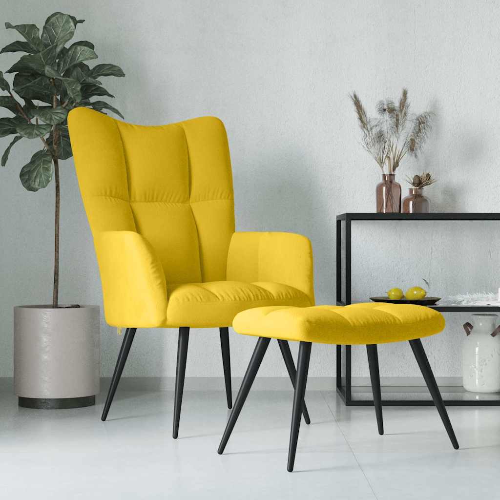 Poltrona Relax con Sgabello in Velluto Giallo Senape