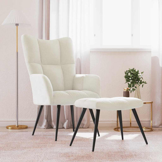 Relaxing Armchair with Cream White Velvet Footrest