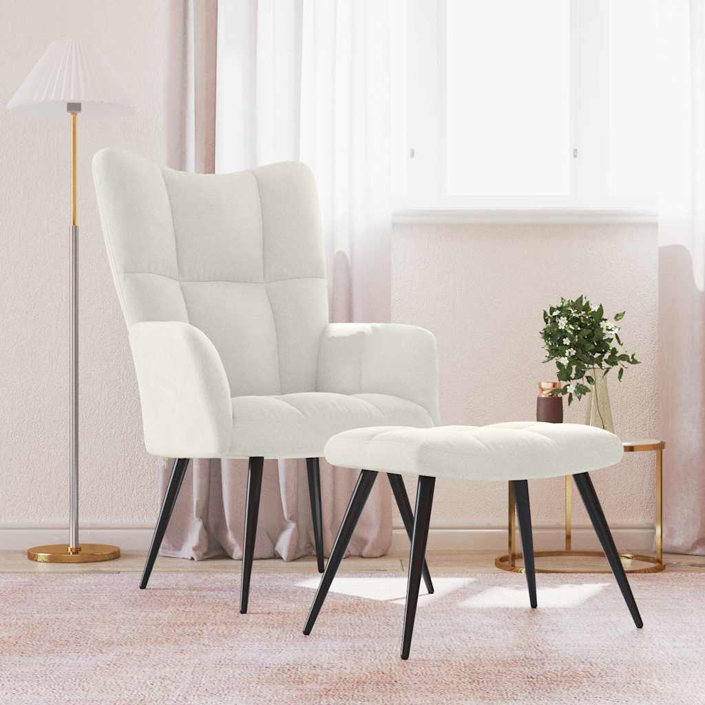 Poltrona Relax con Poggiapiedi Bianco Crema in Velluto