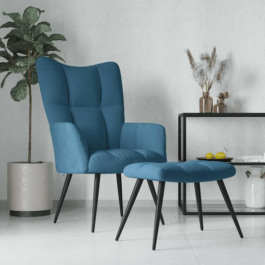 Relax Armchair with Blue Velvet Footrest