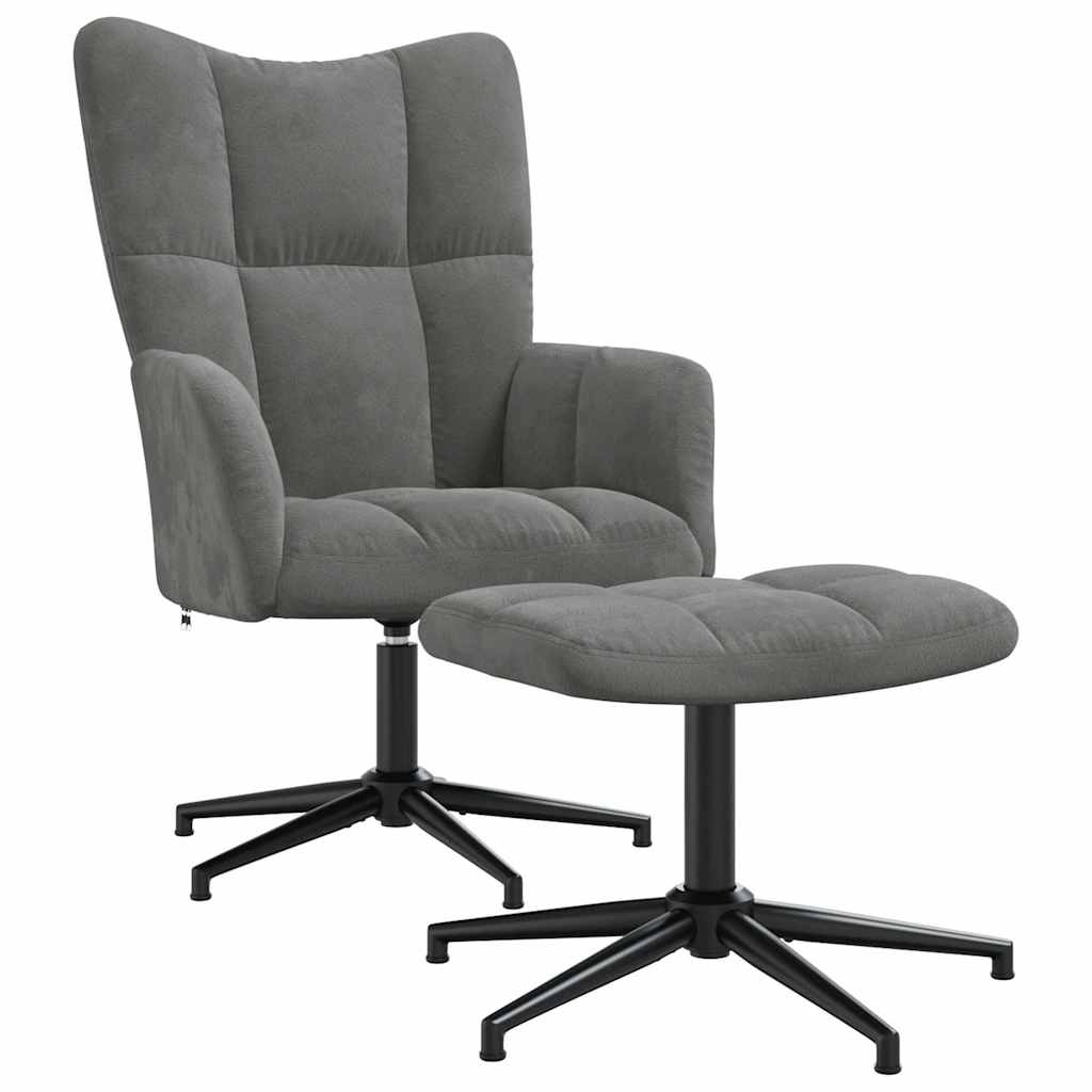 Sedia Relax con Poggiapiedi Grigio Scuro in Velluto