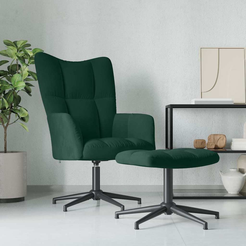 Poltrona Relax con Poggiapiedi Verde Scuro in Velluto