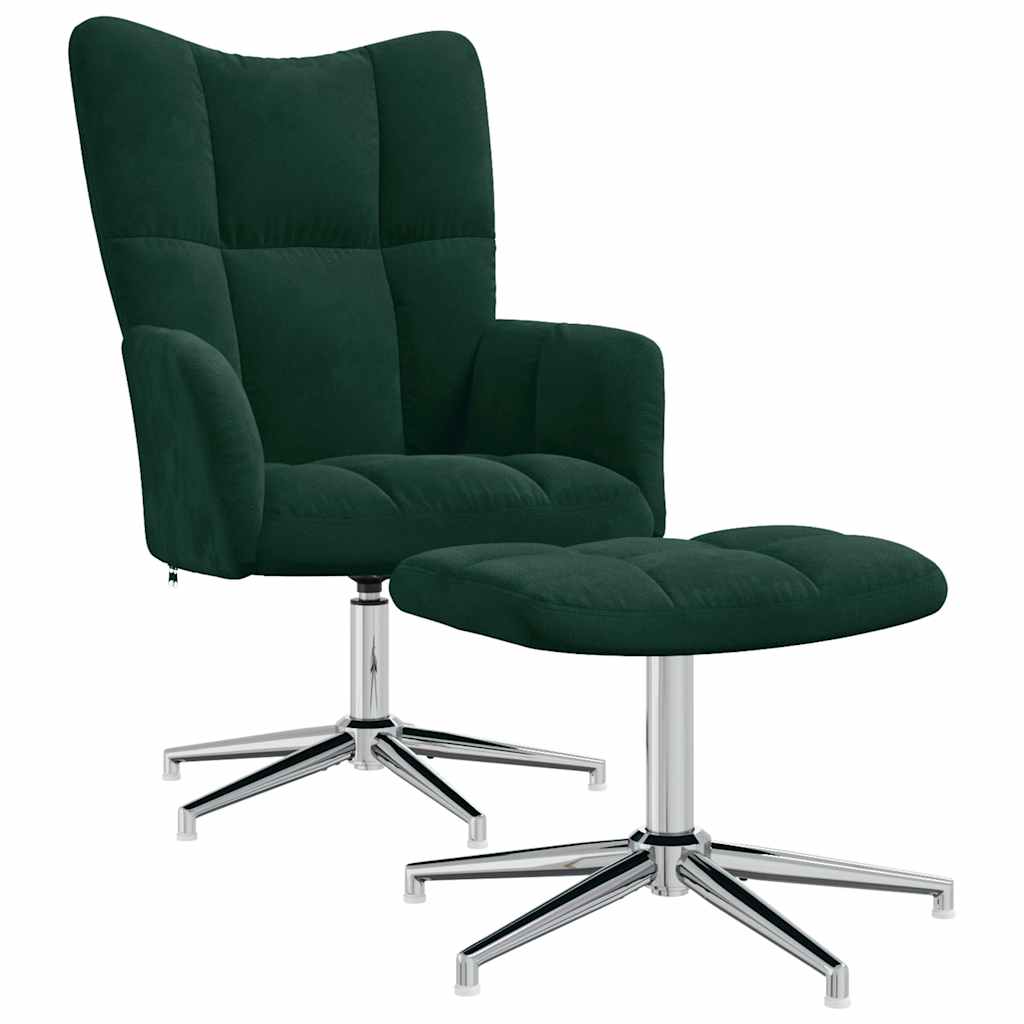 Poltrona Relax con Poggiapiedi Verde Scuro in Velluto