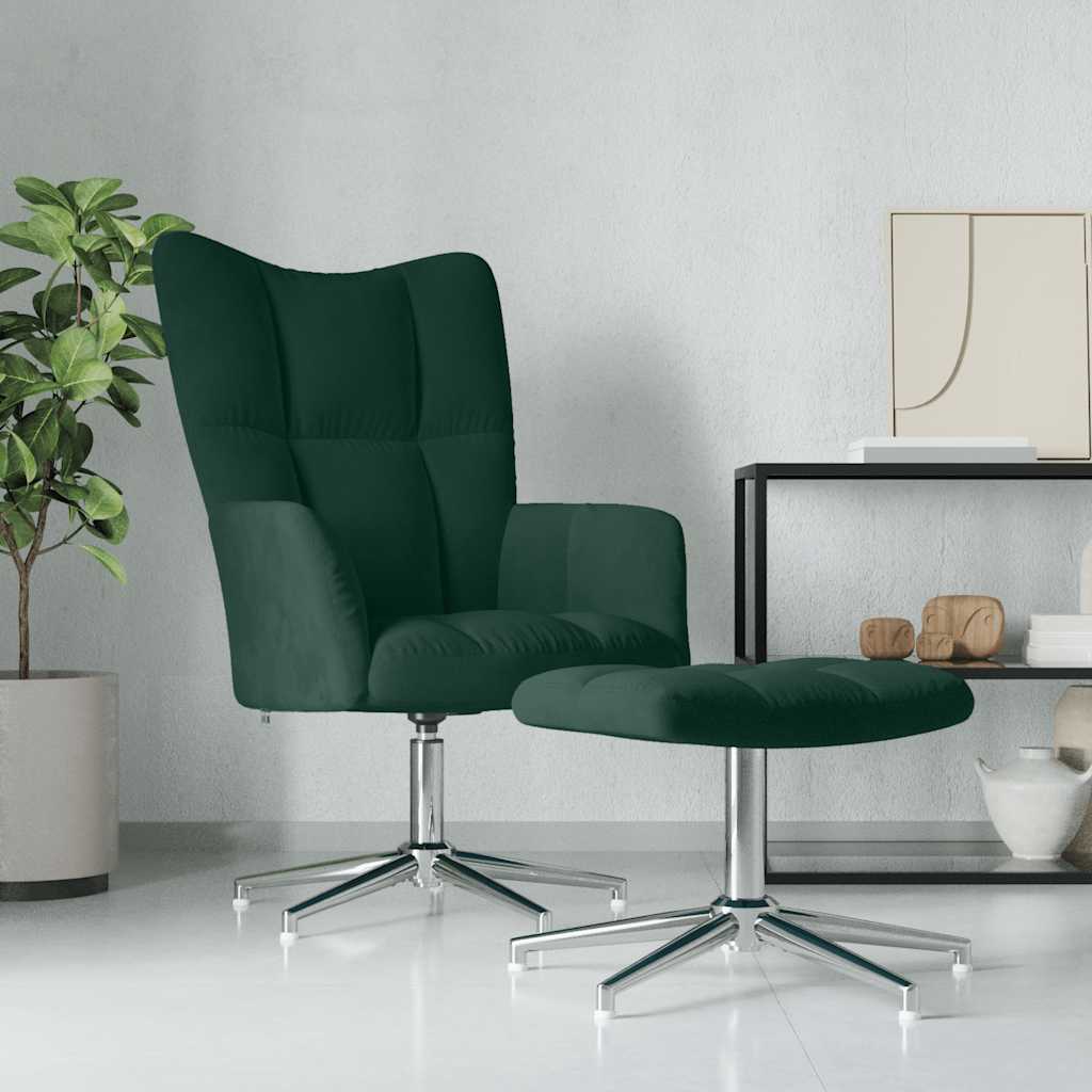 Poltrona Relax con Poggiapiedi Verde Scuro in Velluto