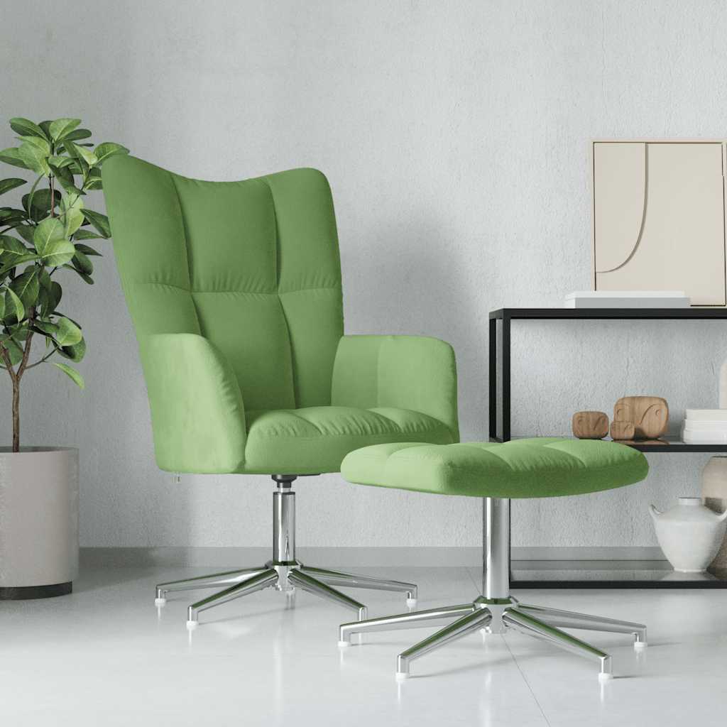 Poltrona Relax con Poggiapiedi Verde Chiaro in Velluto | homemem39